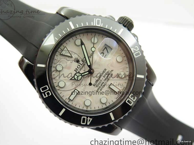 5GF Black Black Best SA3135 Cream Ceramic Dial Submariner on 40mm Strap Rubber Edition 1224